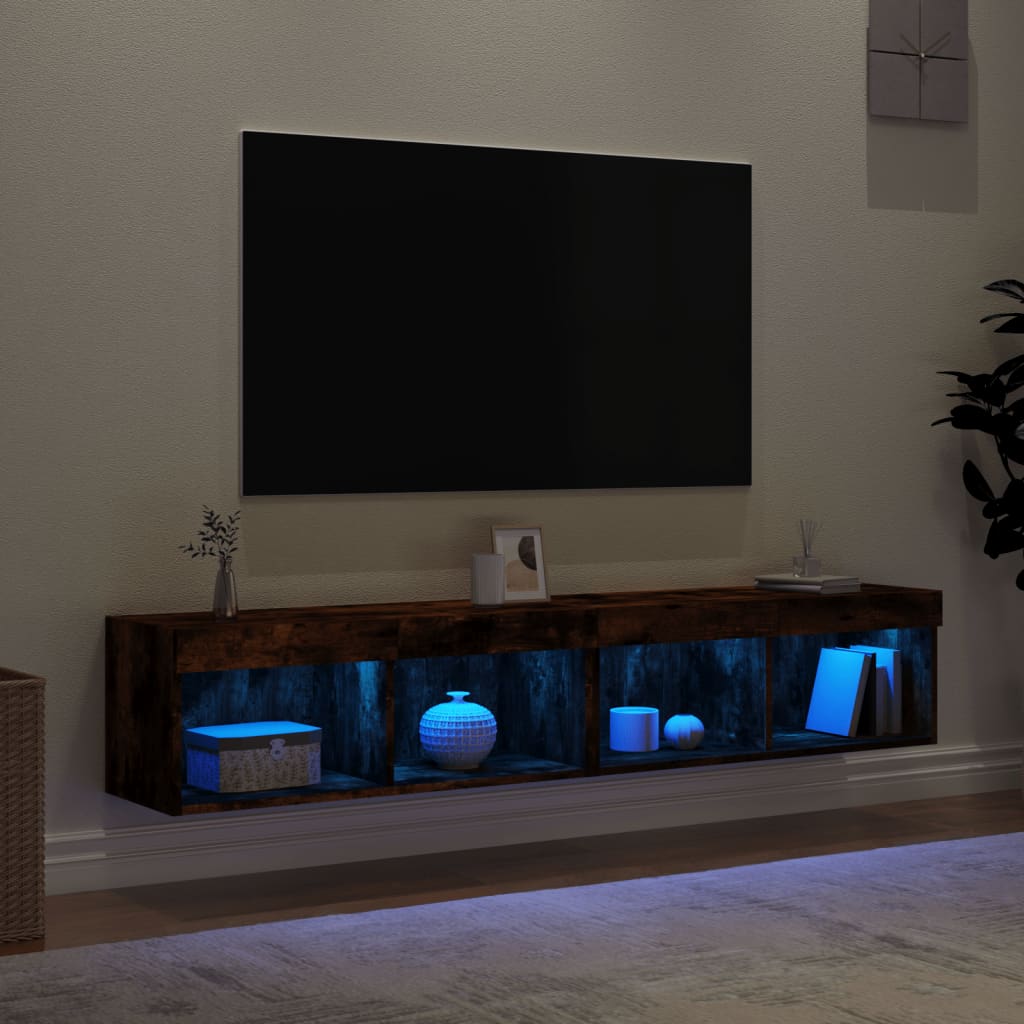 Meubles TV avec lumières LED 2 pcs chêne fumé 80x30x30 cm - XIOS
