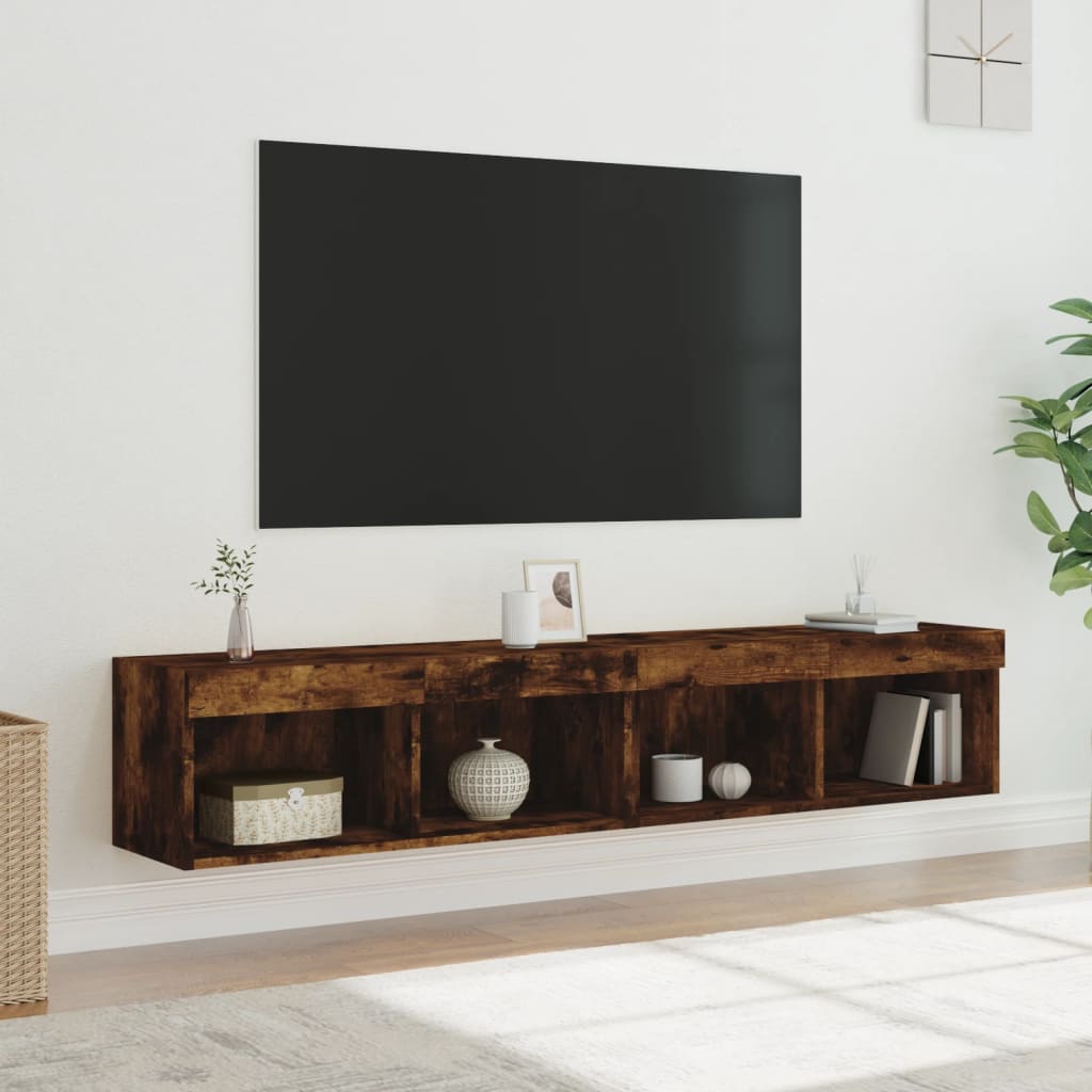 Meubles TV avec lumières LED 2 pcs chêne fumé 80x30x30 cm - XIOS