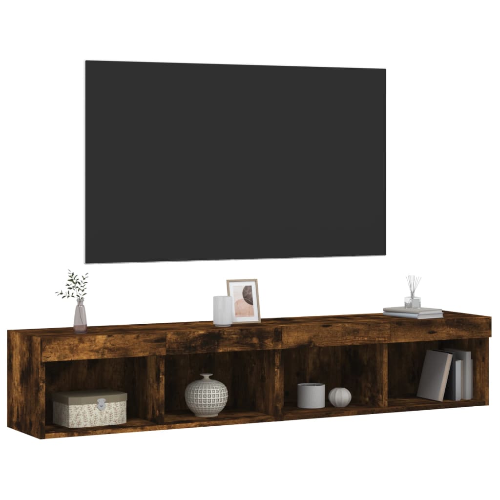 Meubles TV avec lumières LED 2 pcs chêne fumé 80x30x30 cm - XIOS
