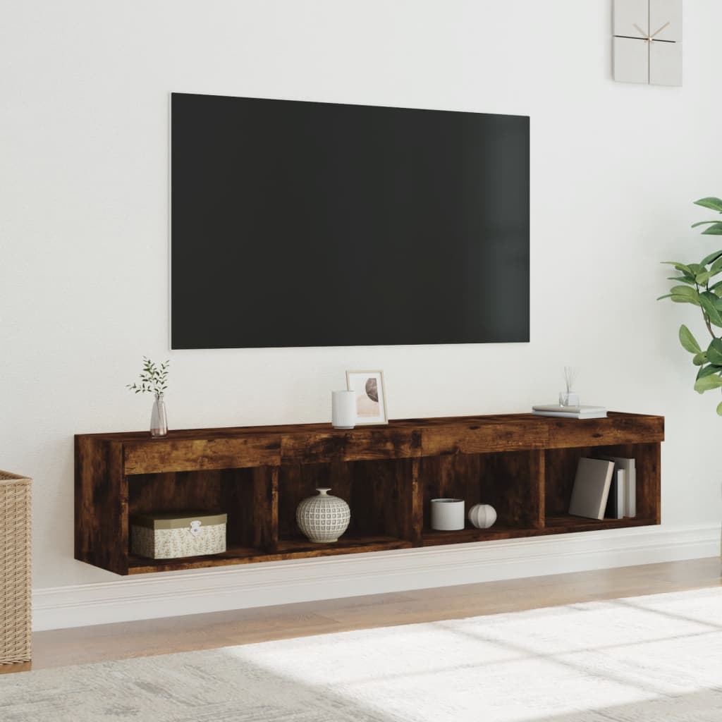 Meubles TV avec lumières LED 2 pcs chêne fumé 80x30x30 cm - XIOS