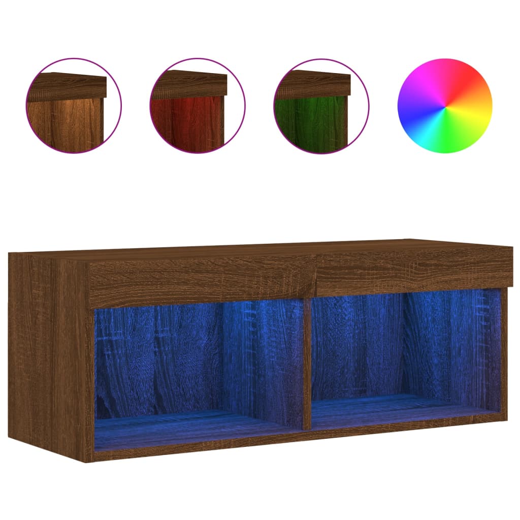 Meuble TV avec lumières LED chêne marron 80x30x30 cm - XIOS