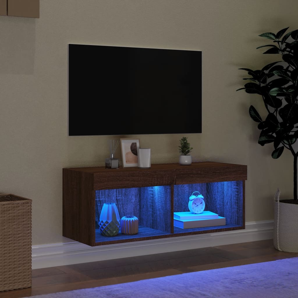 Meuble TV avec lumières LED chêne marron 80x30x30 cm - XIOS