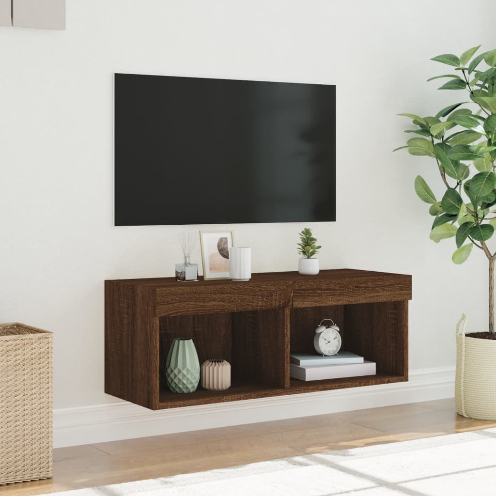 Meuble TV avec lumières LED chêne marron 80x30x30 cm - XIOS