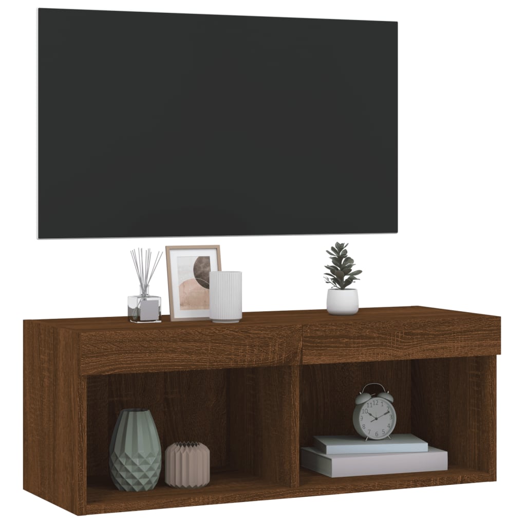 Meuble TV avec lumières LED chêne marron 80x30x30 cm - XIOS