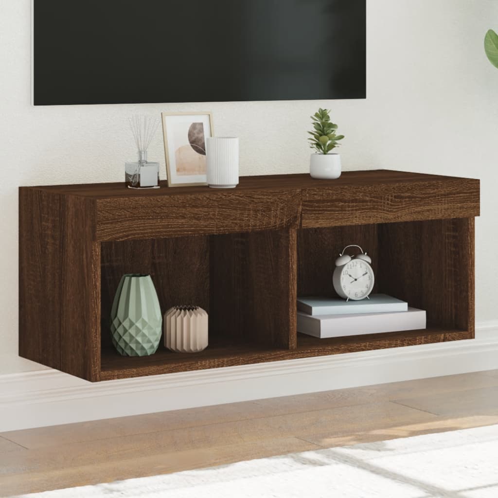 Meuble TV avec lumières LED chêne marron 80x30x30 cm - XIOS