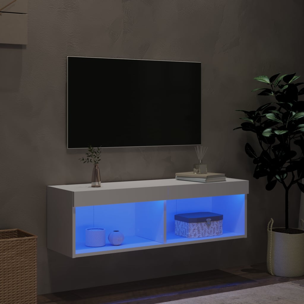 Meuble TV avec lumières LED blanc 100x30x30 cm - XIOS