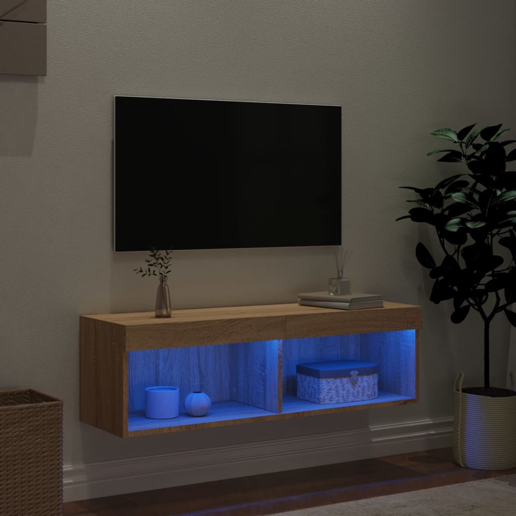 Meuble TV avec lumières LED chêne sonoma 100x30x30 cm - XIOS