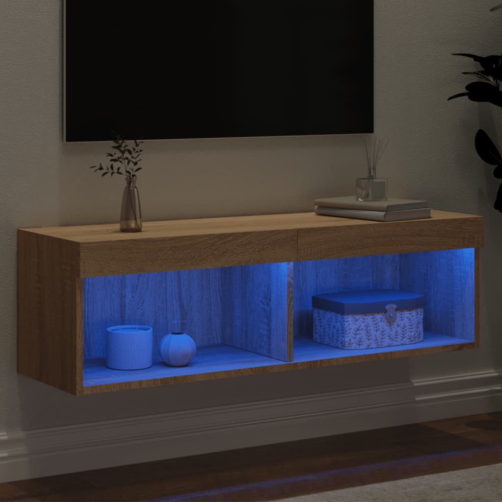 Meuble TV avec lumières LED chêne sonoma 100x30x30 cm - XIOS