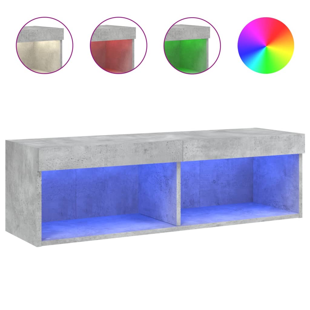 Meuble TV avec lumières LED gris béton 100x30x30 cm - XIOS