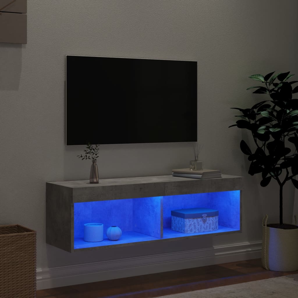 Meuble TV avec lumières LED gris béton 100x30x30 cm - XIOS