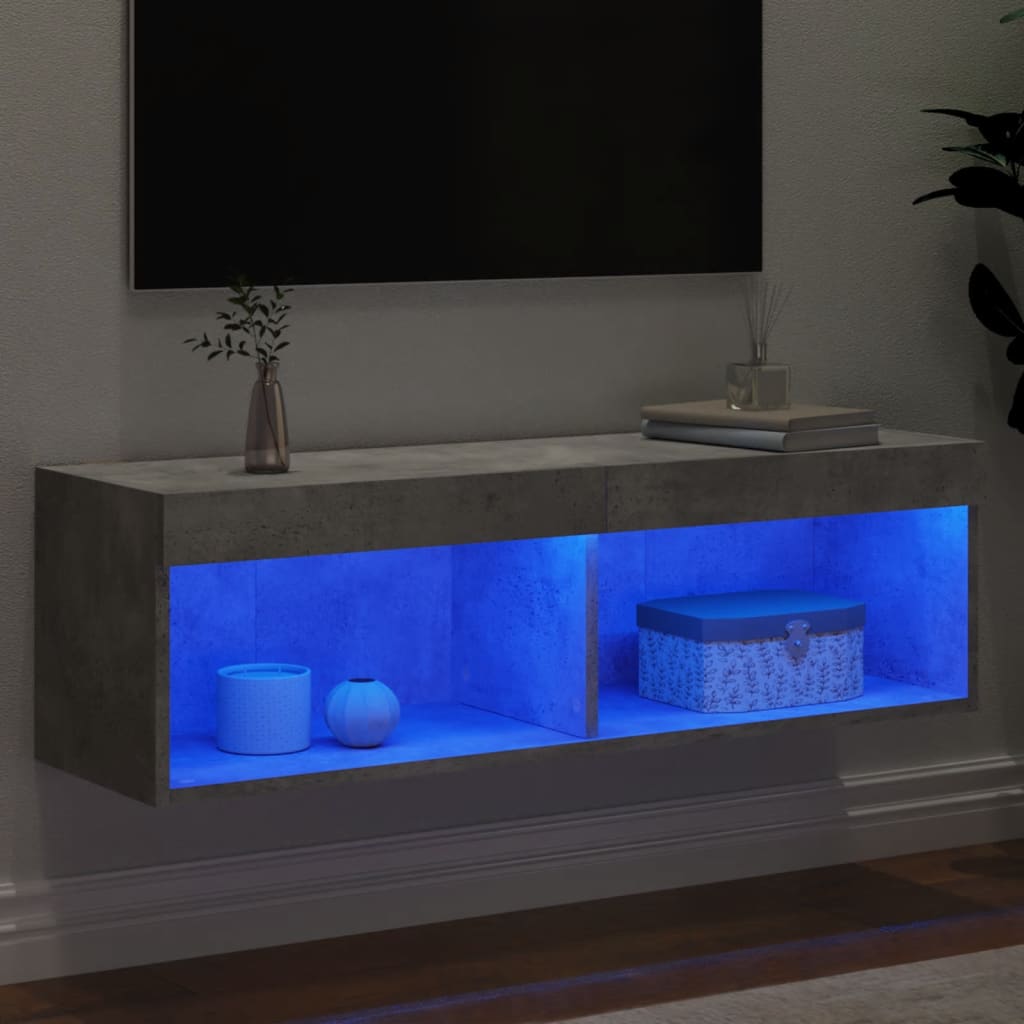 Meuble TV avec lumières LED gris béton 100x30x30 cm - XIOS