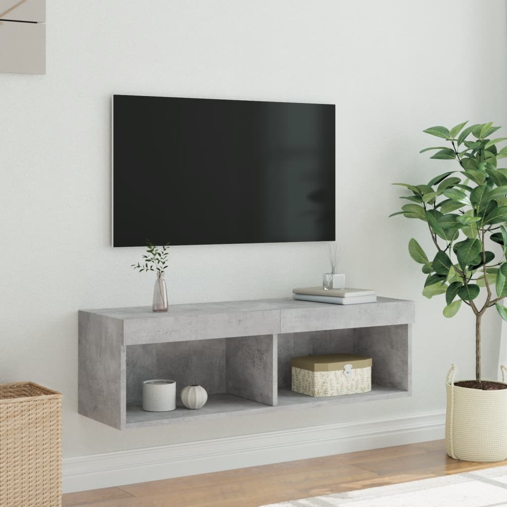 Meuble TV avec lumières LED gris béton 100x30x30 cm - XIOS
