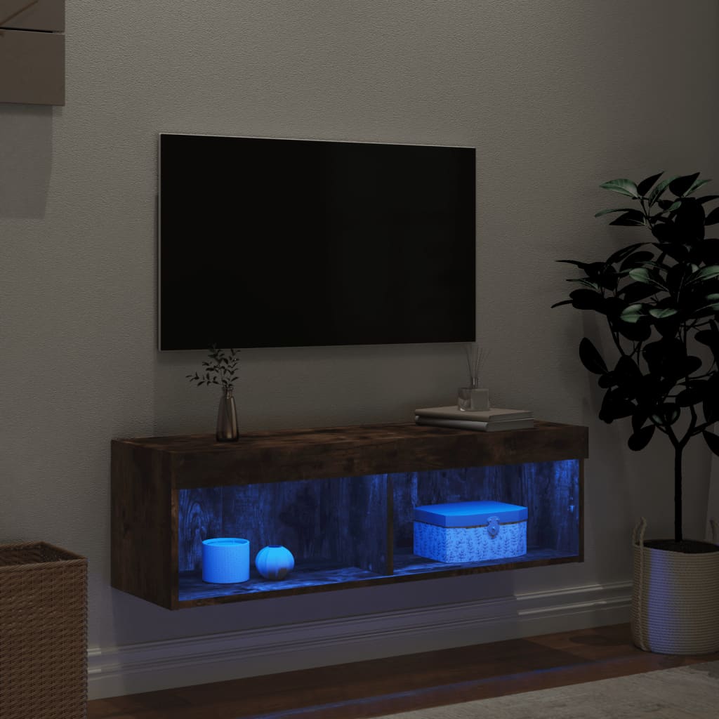 Meuble TV avec lumières LED chêne fumé 100x30x30 cm - XIOS