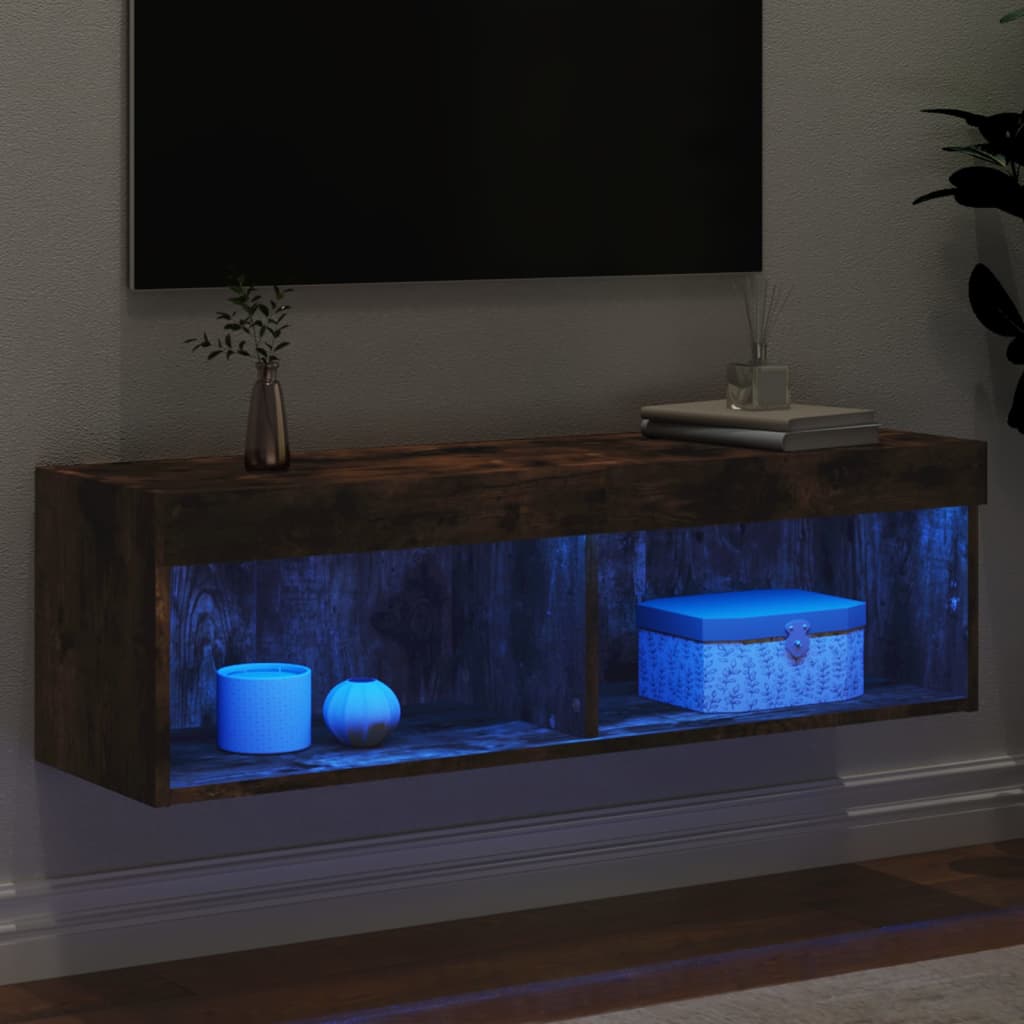 Meuble TV avec lumières LED chêne fumé 100x30x30 cm - XIOS