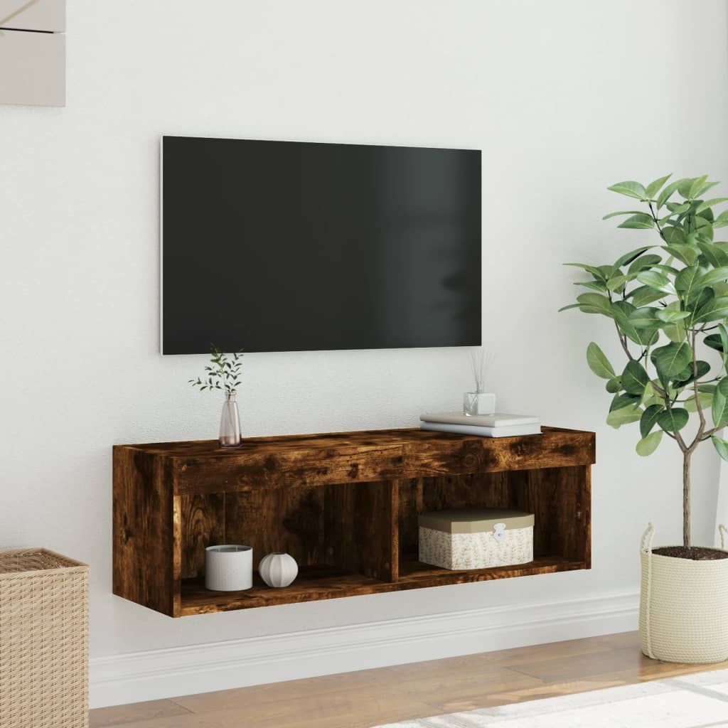 Meuble TV avec lumières LED chêne fumé 100x30x30 cm - XIOS