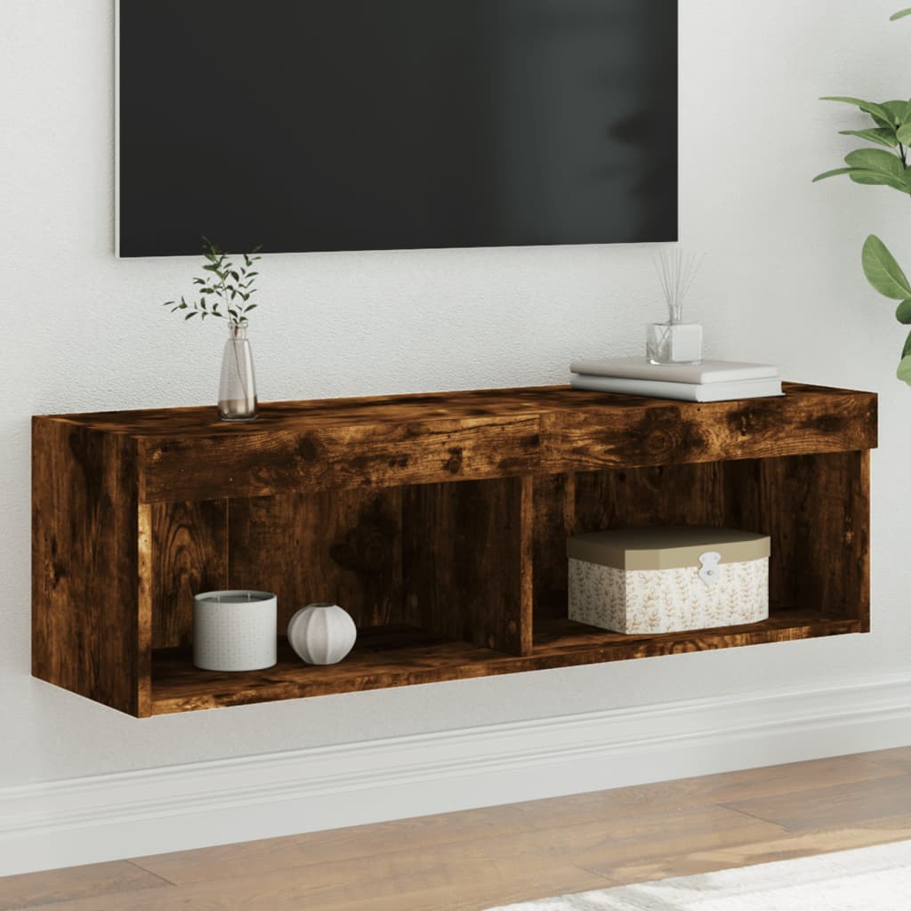 Meuble TV avec lumières LED chêne fumé 100x30x30 cm - XIOS
