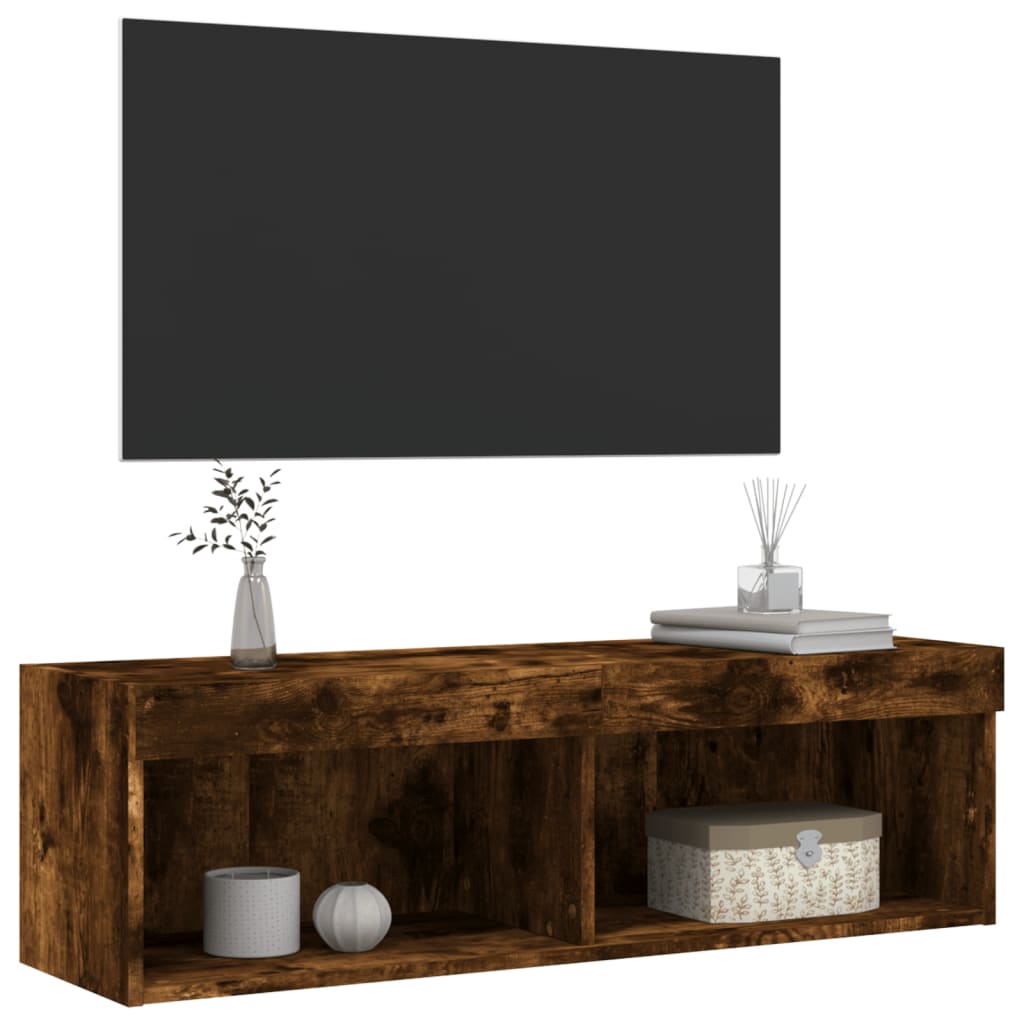 Meuble TV avec lumières LED chêne fumé 100x30x30 cm - XIOS