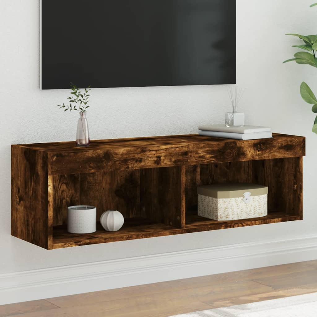 Meuble TV avec lumières LED chêne fumé 100x30x30 cm - XIOS