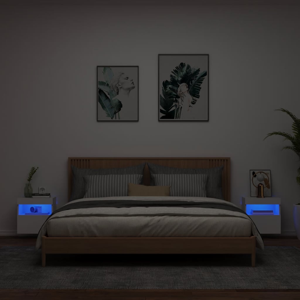Meubles TV muraux avec lumières LED 2 pcs blanc 40x30x40 cm - XIOS