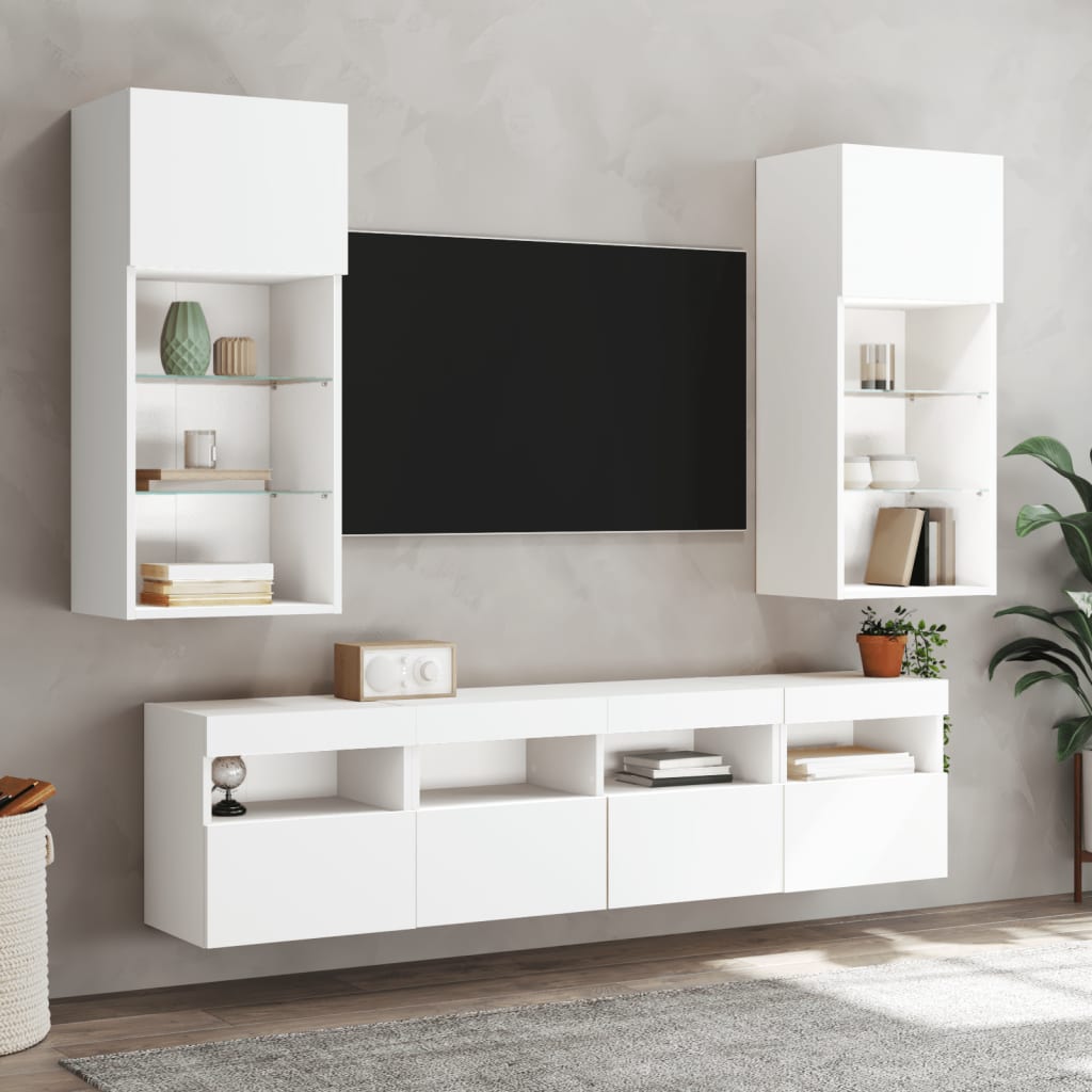 Meubles TV muraux avec lumières LED 2 pcs blanc 40x30x40 cm - XIOS