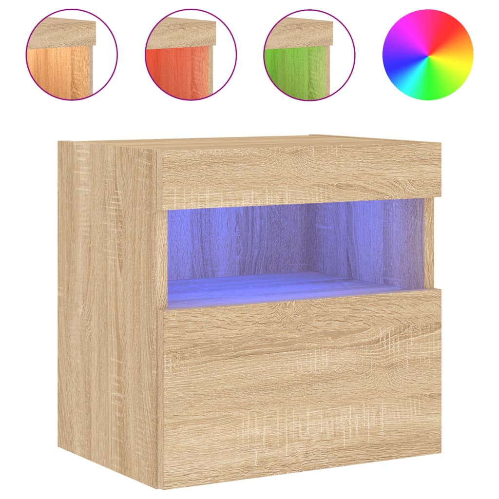 Meuble TV mural avec lumières LED chêne sonoma 40x30x40 cm Armoires & meubles de rangement vidaXL