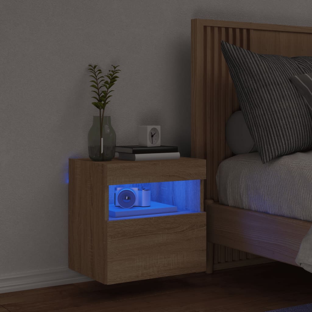 Meuble TV mural avec lumières LED chêne sonoma 40x30x40 cm Armoires & meubles de rangement vidaXL