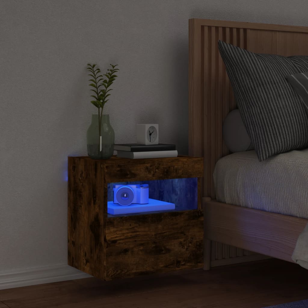 Meuble TV mural avec lumières LED chêne fumé 40x30x40 cm - XIOS