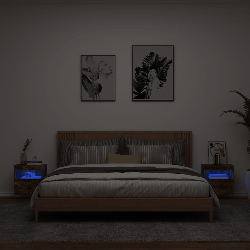 Meubles TV muraux et lumières LED 2pcs chêne fumé 40x30x40 cm - XIOS
