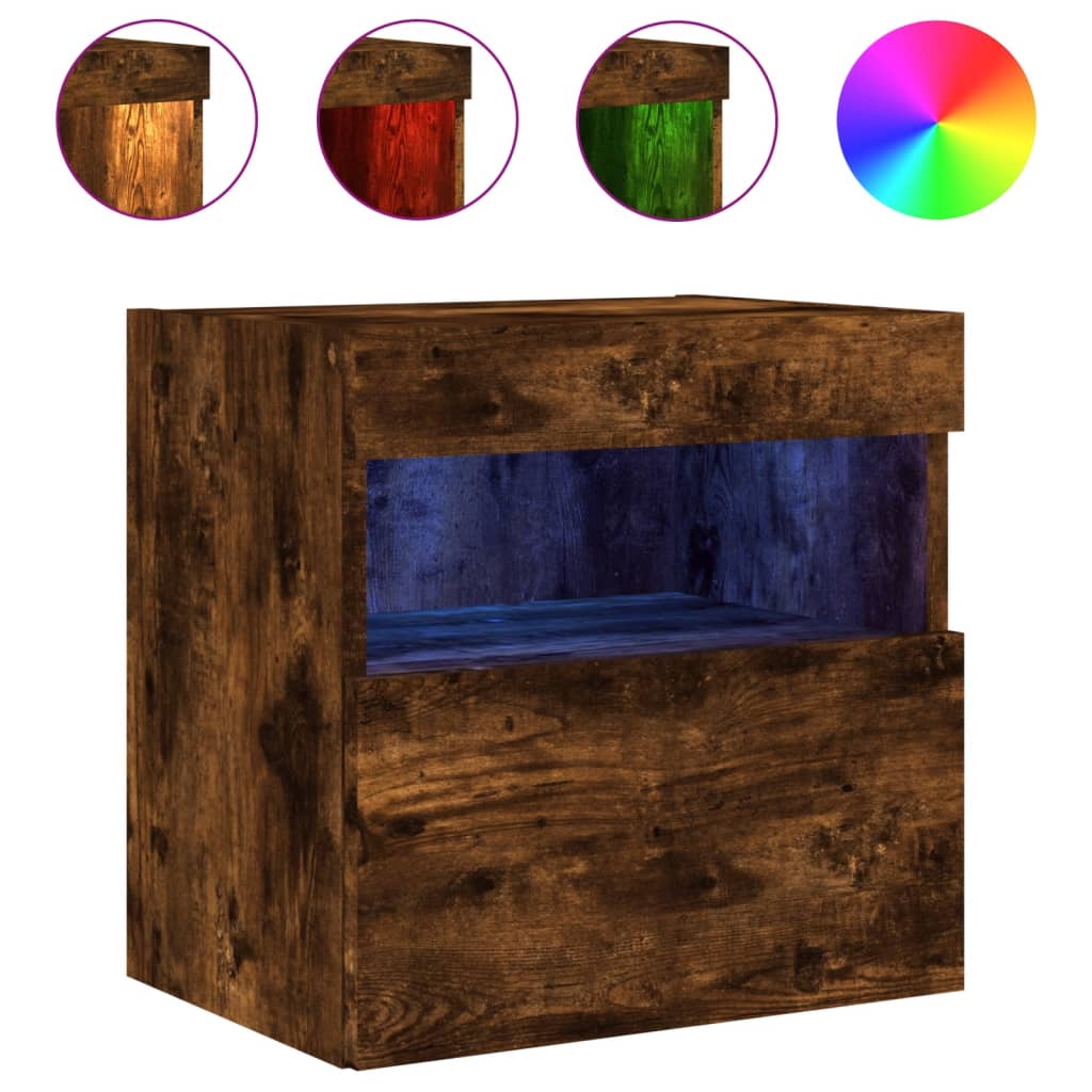 Meubles TV muraux et lumières LED 2pcs chêne fumé 40x30x40 cm - XIOS