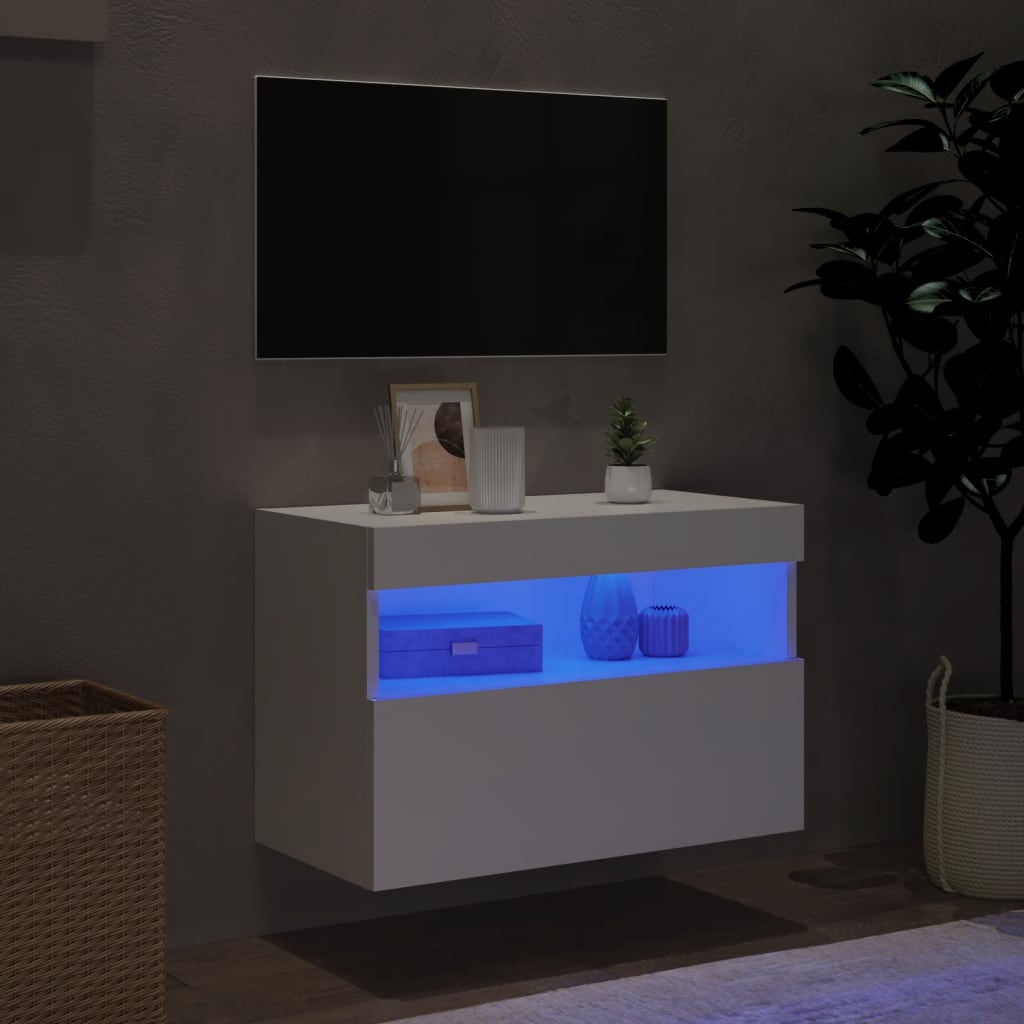 Meuble TV mural avec lumières LED blanc 60x30x40 cm - XIOS