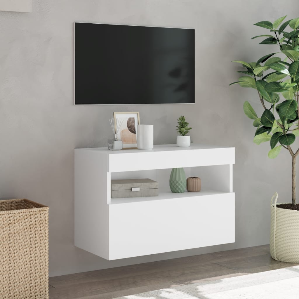 Meuble TV mural avec lumières LED blanc 60x30x40 cm - XIOS