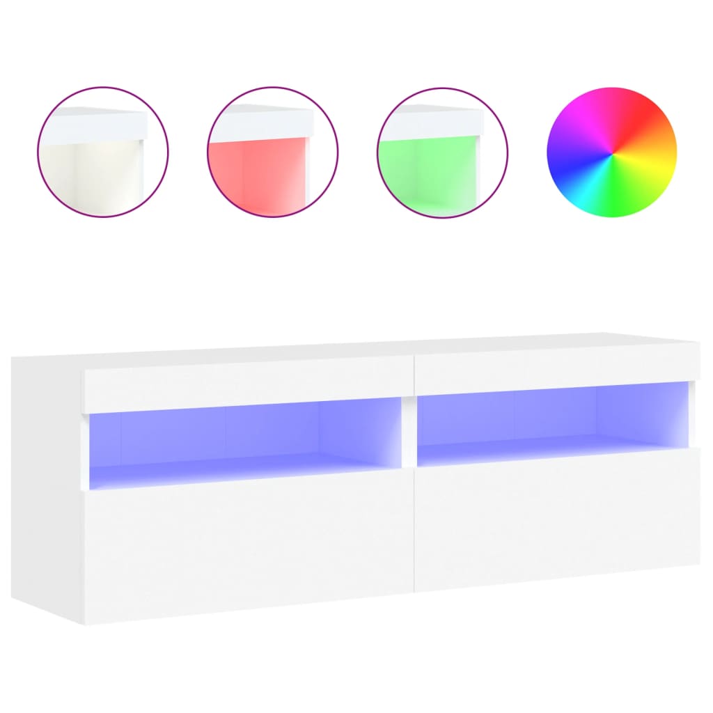 Meubles TV muraux avec lumières LED 2 pcs blanc 60x30x40 cm - XIOS