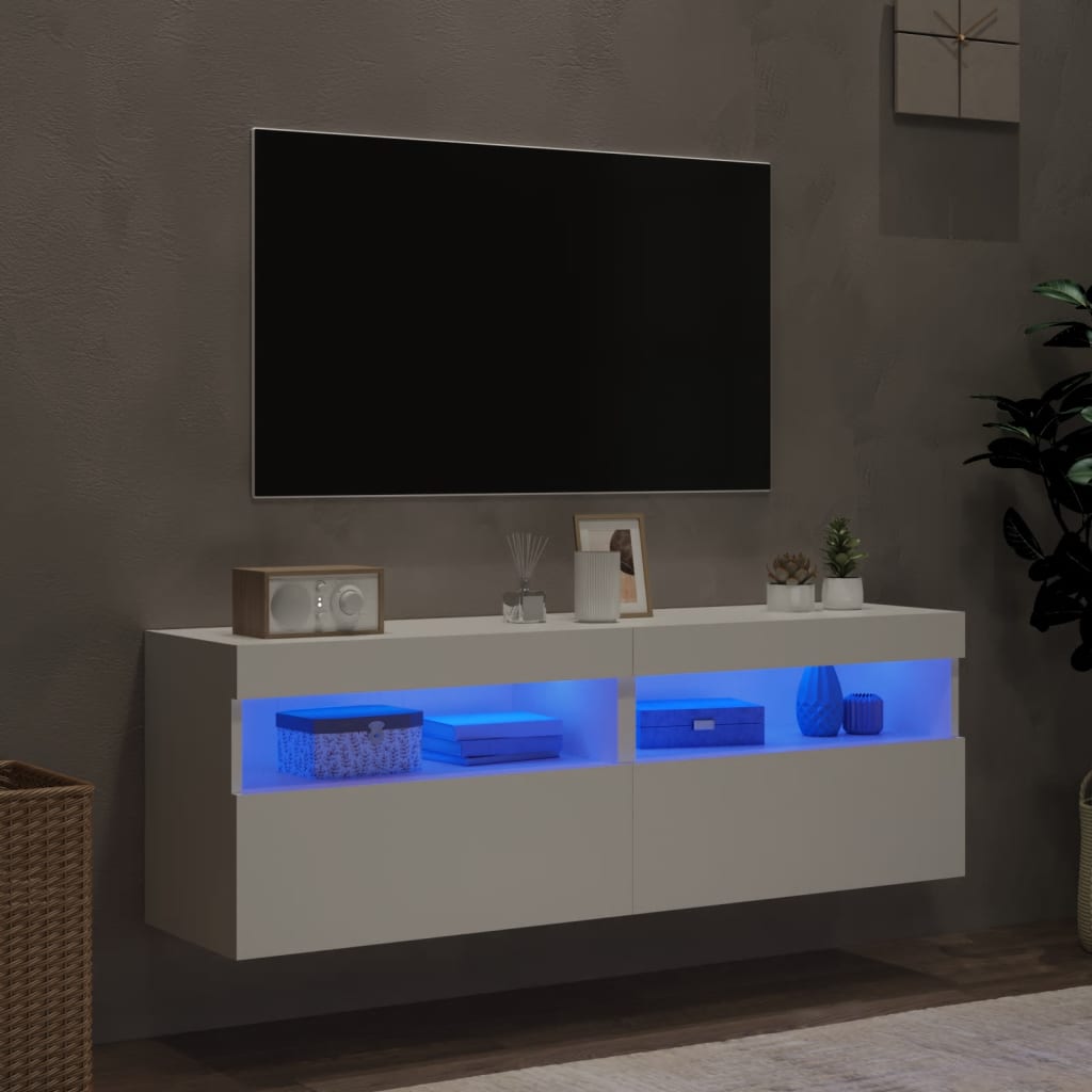 Meubles TV muraux avec lumières LED 2 pcs blanc 60x30x40 cm - XIOS