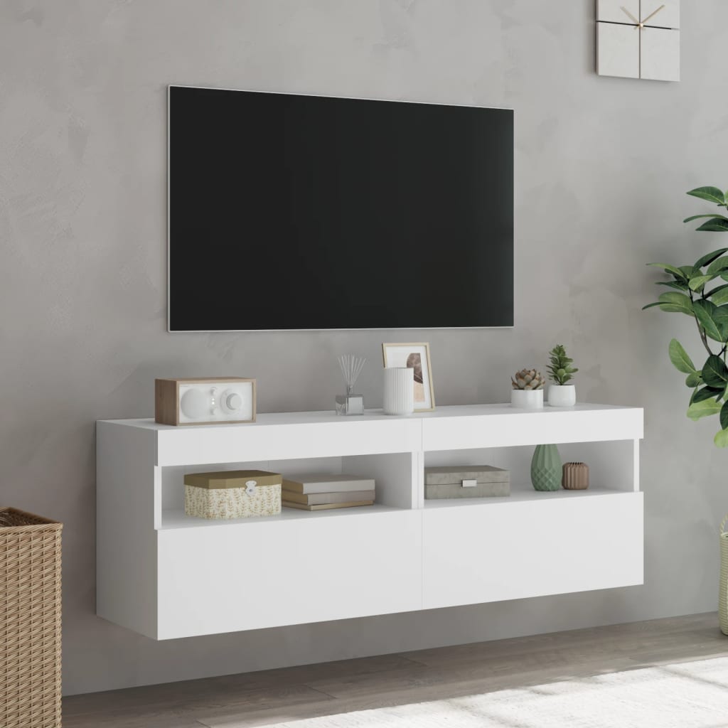 Meubles TV muraux avec lumières LED 2 pcs blanc 60x30x40 cm - XIOS