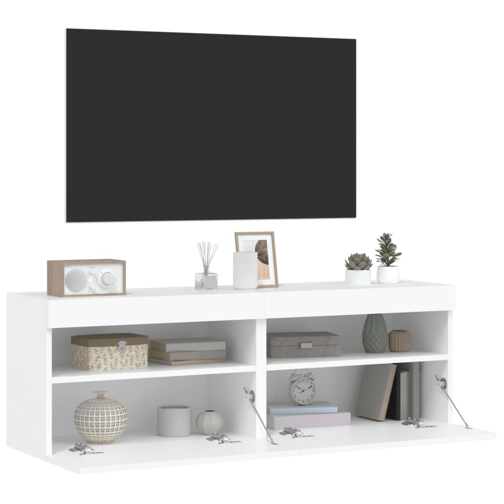 Meubles TV muraux avec lumières LED 2 pcs blanc 60x30x40 cm - XIOS