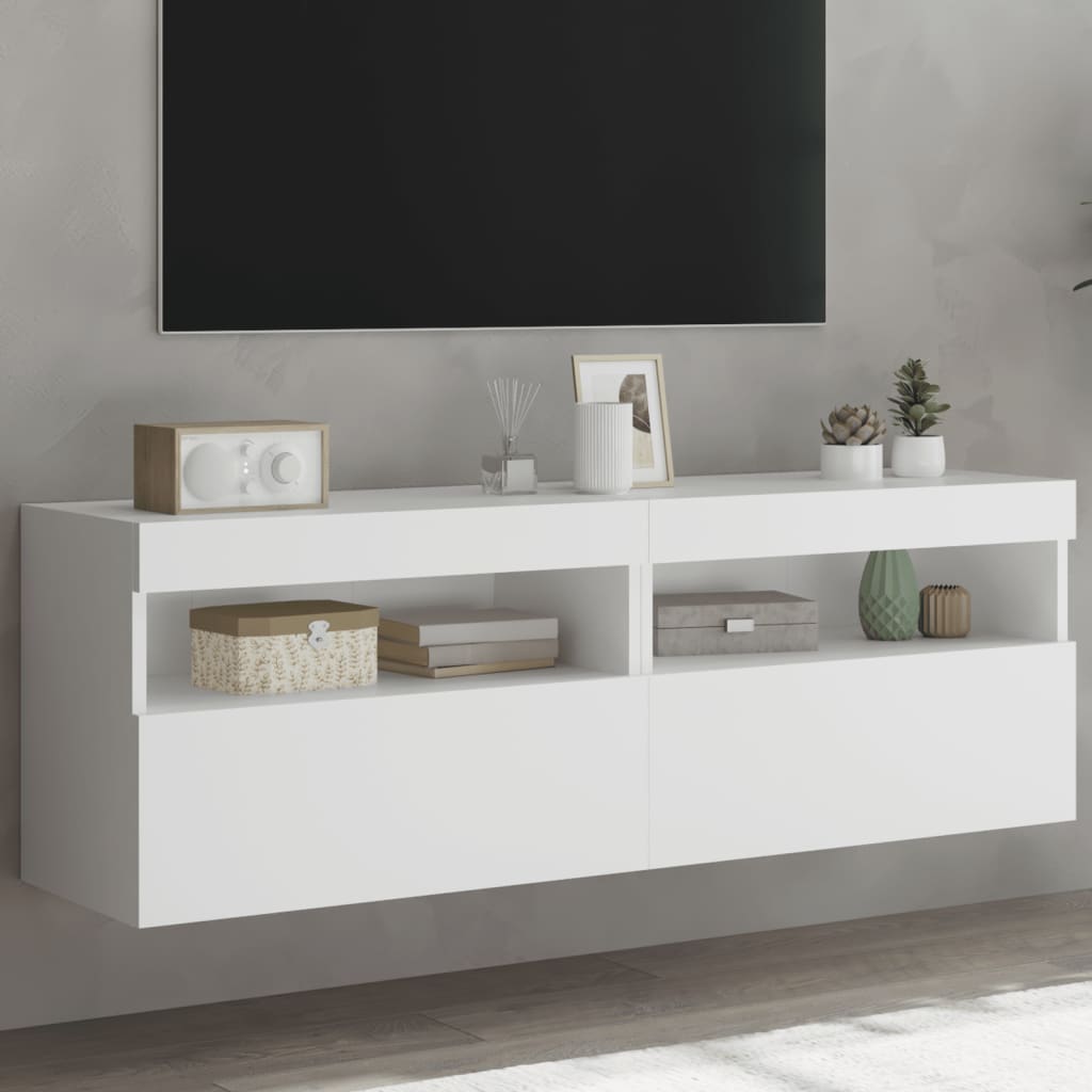 Meubles TV muraux avec lumières LED 2 pcs blanc 60x30x40 cm - XIOS