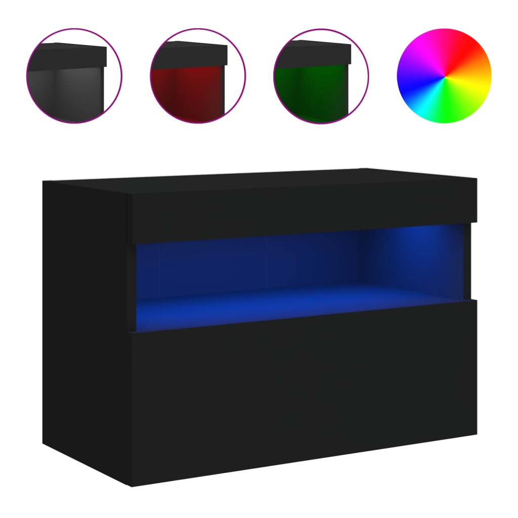Meuble TV mural avec lumières LED noir 60x30x40 cm - XIOS