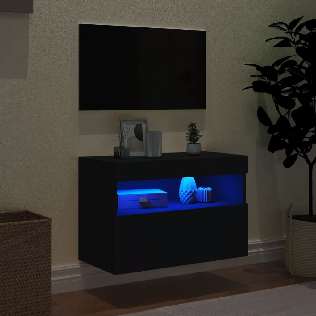 Meuble TV mural avec lumières LED noir 60x30x40 cm - XIOS