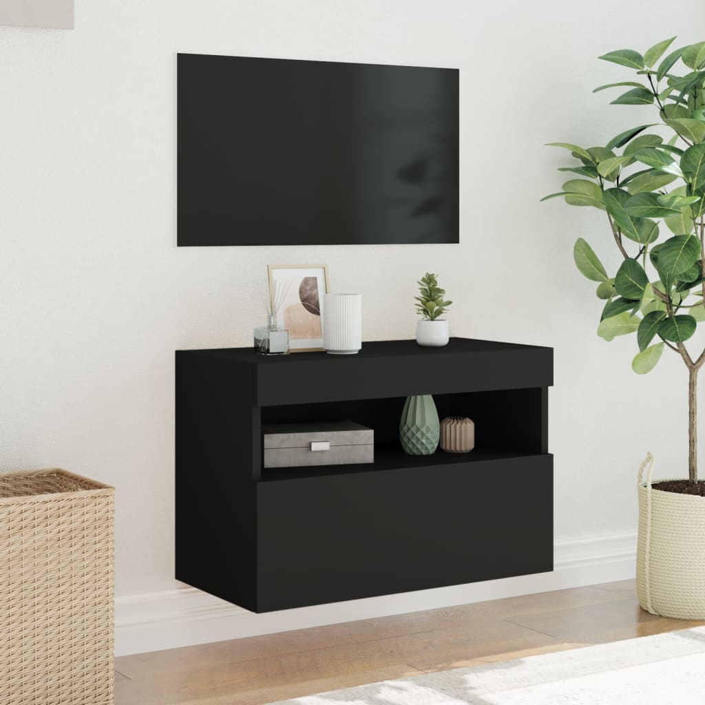 Meuble TV mural avec lumières LED noir 60x30x40 cm - XIOS
