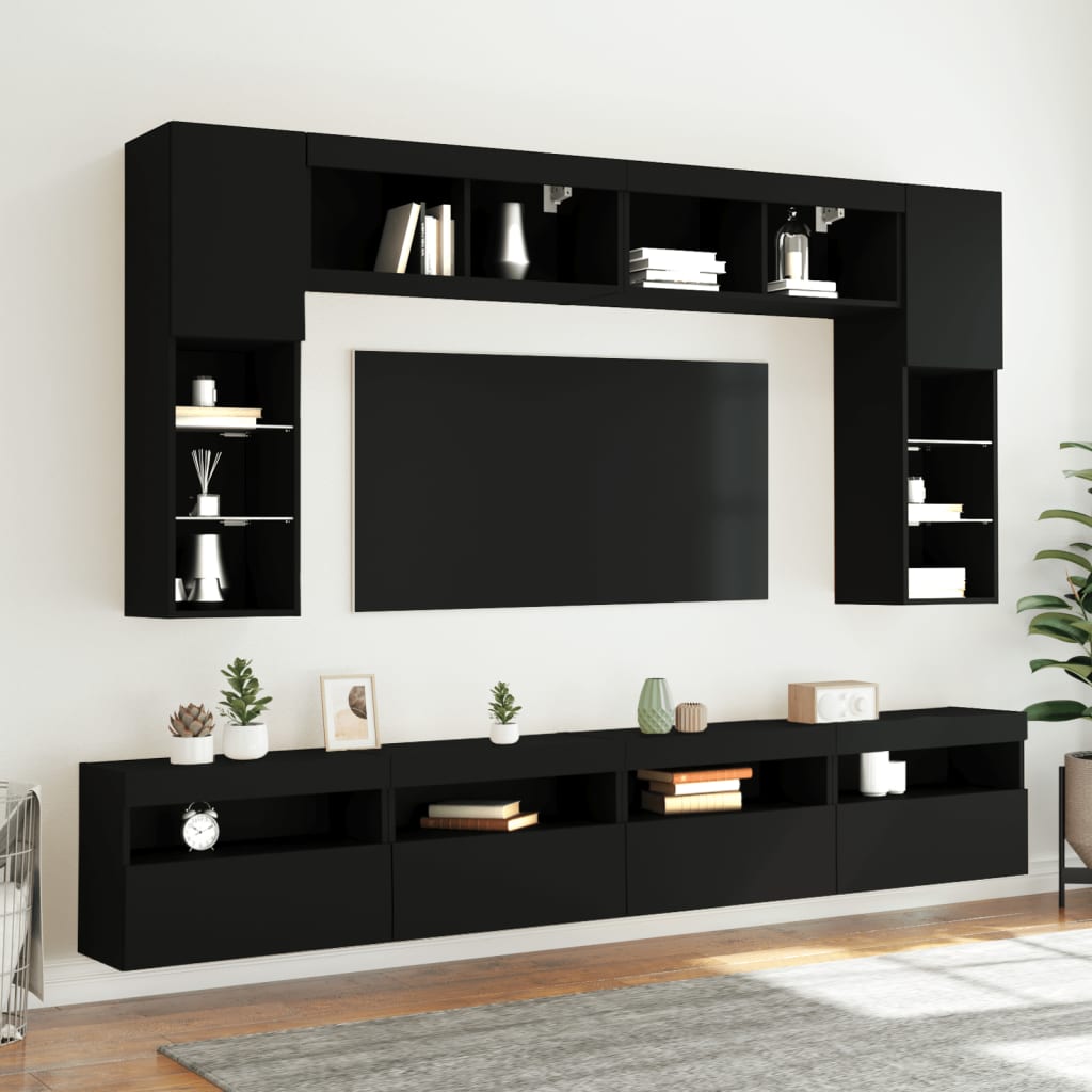 Meuble TV mural avec lumières LED noir 60x30x40 cm - XIOS