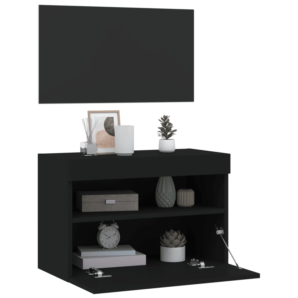 Meuble TV mural avec lumières LED noir 60x30x40 cm - XIOS