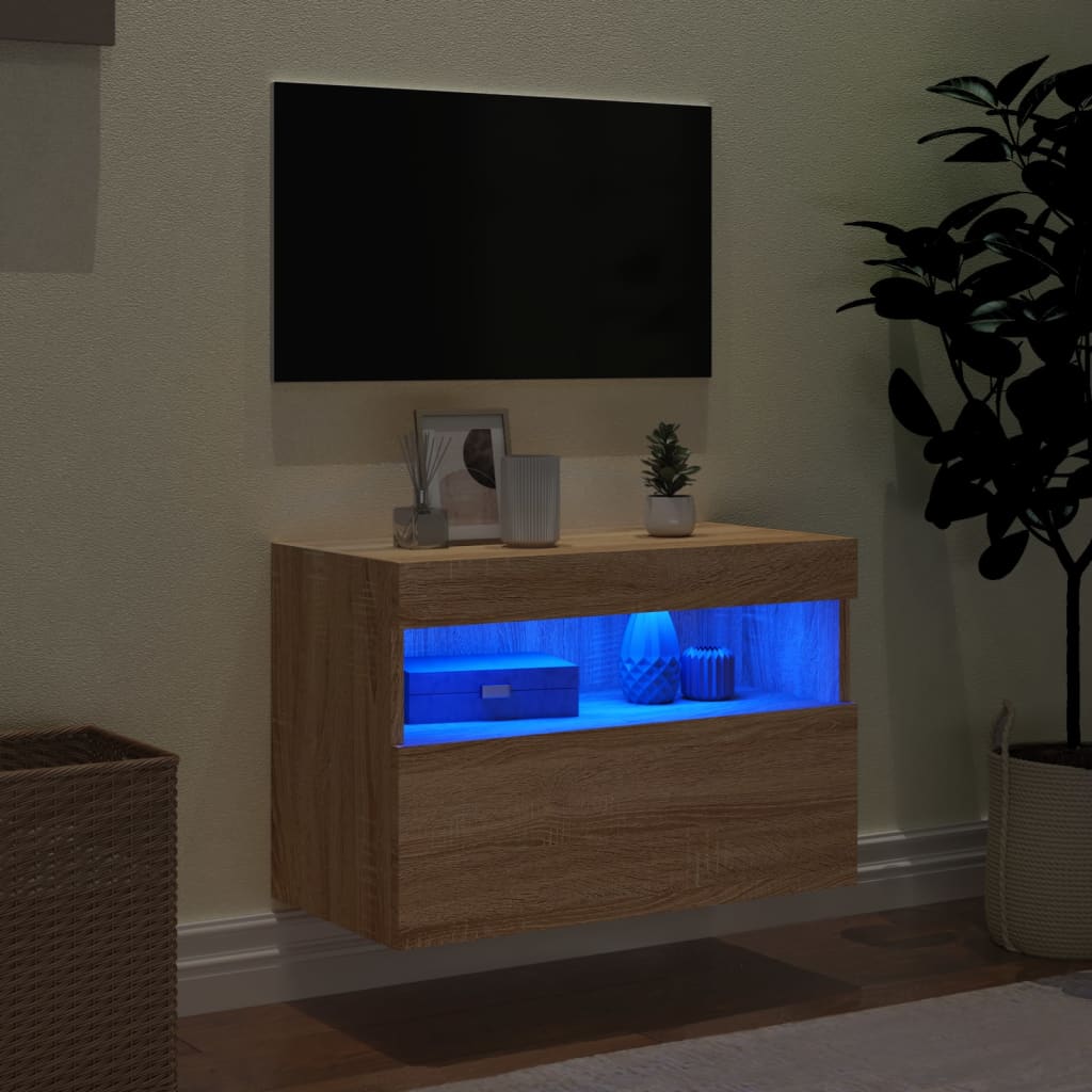 Meuble TV mural avec lumières LED chêne sonoma 60x30x40 cm - XIOS