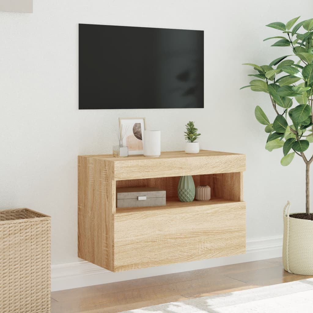 Meuble TV mural avec lumières LED chêne sonoma 60x30x40 cm - XIOS