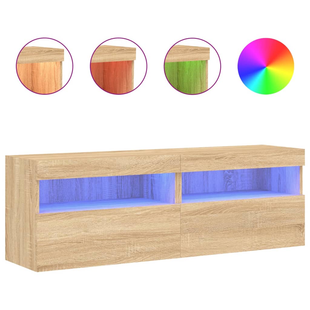Meubles TV muraux lumières LED 2 pcs chêne sonoma 60x30x40 cm - XIOS