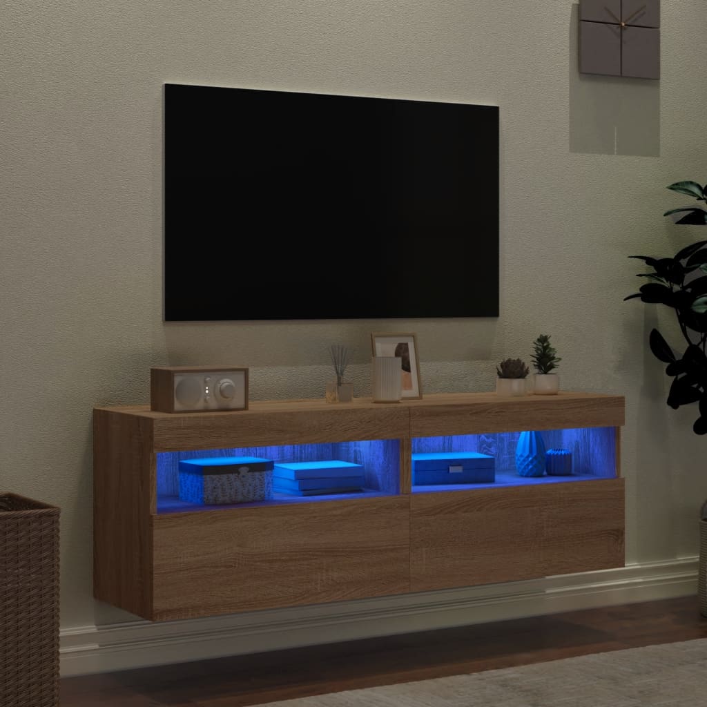 Meubles TV muraux lumières LED 2 pcs chêne sonoma 60x30x40 cm - XIOS