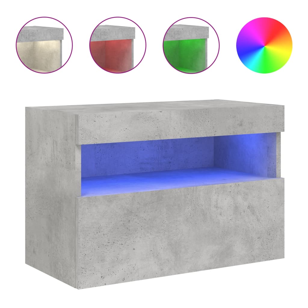 Meuble TV mural avec lumières LED gris béton 60x30x40 cm - XIOS
