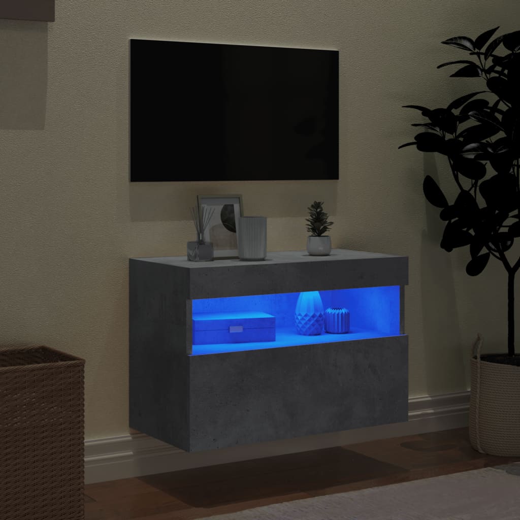 Meuble TV mural avec lumières LED gris béton 60x30x40 cm - XIOS