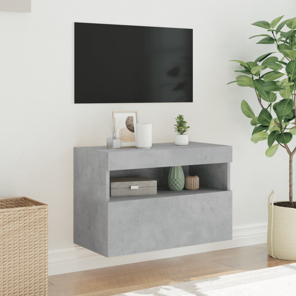 Meuble TV mural avec lumières LED gris béton 60x30x40 cm - XIOS
