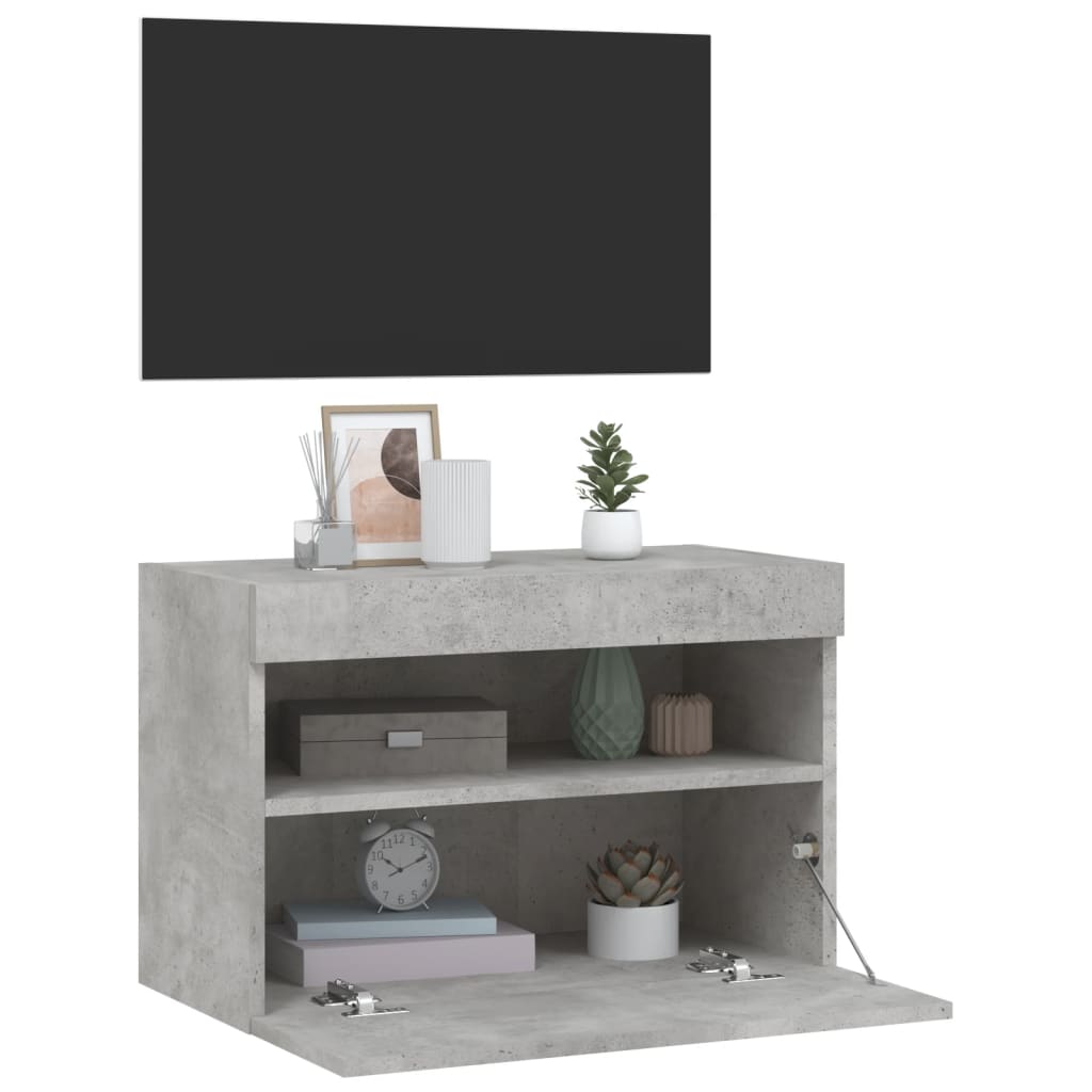 Meuble TV mural avec lumières LED gris béton 60x30x40 cm - XIOS