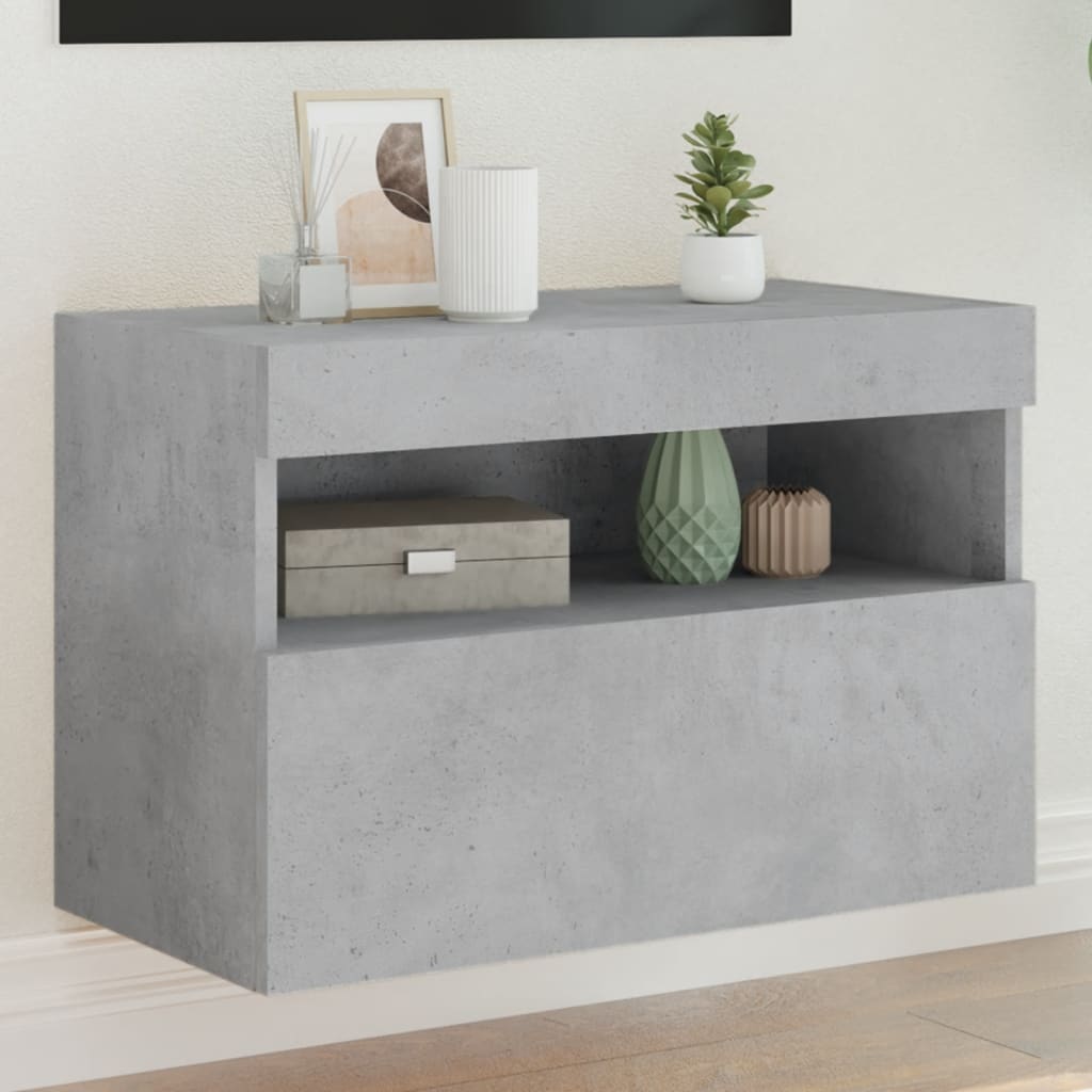 Meuble TV mural avec lumières LED gris béton 60x30x40 cm - XIOS